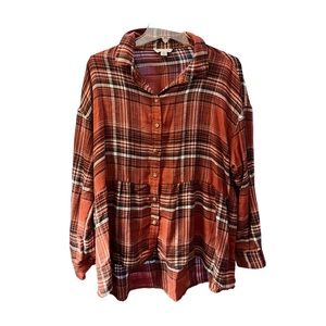 American Eagle Peplum Babydoll Flannel Shirt